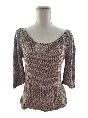 Sequins Chunky Scoop-Neck Knit Pullover in Taupe